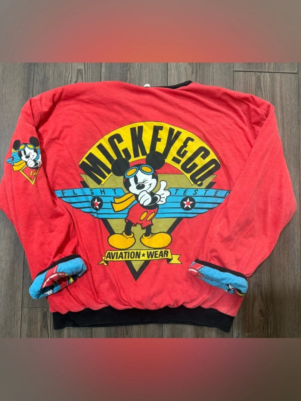 Vintage 90s Mickey Mouse Aviation Sweatshirt OSFM Disney JG Hook Rare